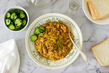 A traditional dish of some European countries is bigos made from cabbage, other vegetables and meat.