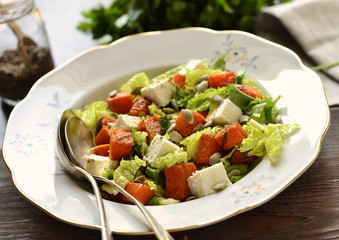 Pumpkin salad with fresh herbs and feta