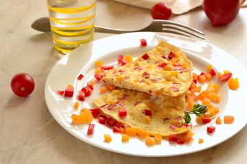 Omelette with sweet peppers for breakfast