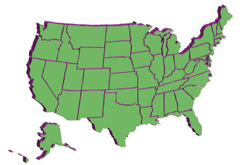 Mapa verde de los Estados Unidos de América.