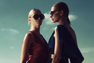 Two fashion models pose against the background of the Sunny sky © britanskiy