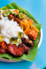 Malaysian banana leaf buffet meal