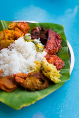 Malaysian banana leaf buffet meal