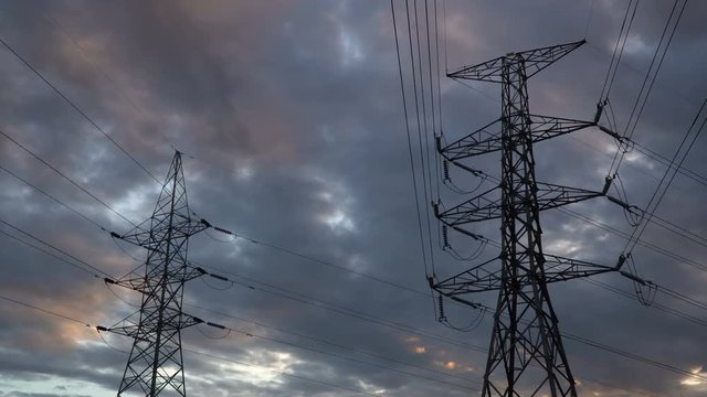 silhouette of high voltage electrical pole structure