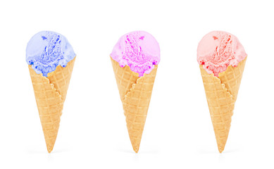Delicious ice-cream cone on white background