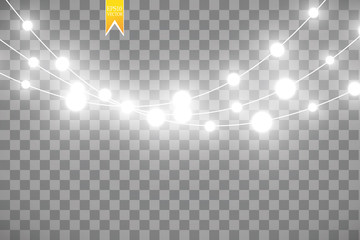 Christmas lights isolated on transparent background. Xmas glowing garland. Vector illustration