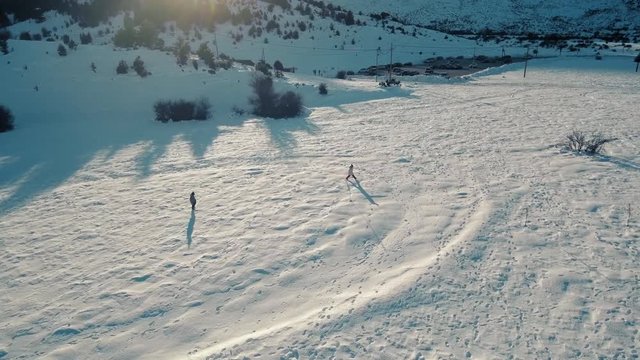 Drone flight in snowy mountains of Greece. Locations - Ziria Ski Center. Multiple moves and shots. Great view.