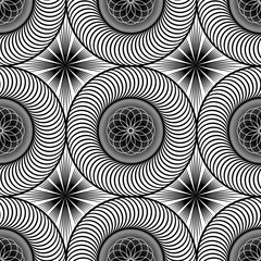 Abstract vector seamless moire pattern with lines. Graphic black and white ornament. Geometric repeating texture.