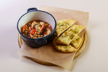 Seafood suop with bread