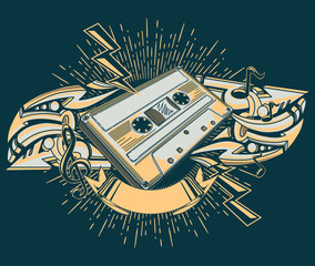 Audio cassette and graffiti arrows music design