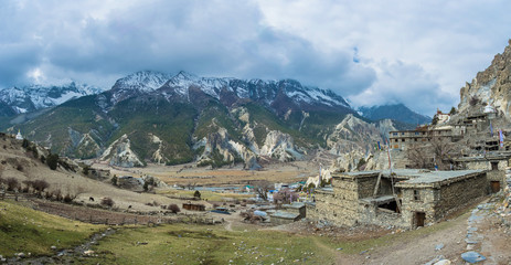 Fototapeta na wymiar Mountain landscape with the village Braka, Nepal.