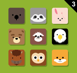 Obraz premium Flat Animal Faces Application Icon Cartoon Vector Set 3 (US)