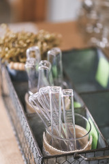 Plastic Utensils in Wooden Utensil Holder