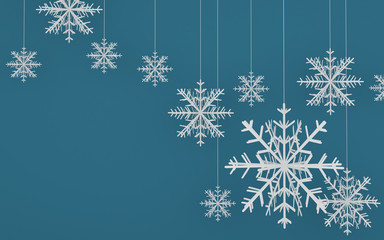 Paper art scene of snow flake on pastel background,Minimal concept of forest in the night,Idea for Xmas card,3D rendering