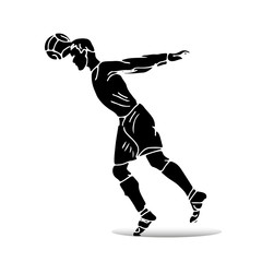 Silhouette of soccer player, hitting ball head, on white background,
