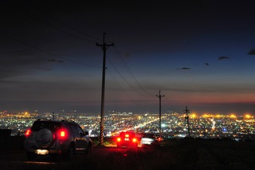 Beautiful sunset and night view of coastline at evening in Shalu, Taichung, Taiwan
