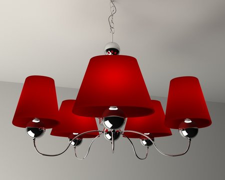 Classic Design Of Chandelier With Red Lampshade