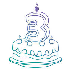 cute number three candle with sweet cake