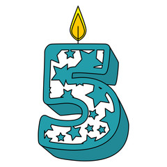 cute number five candle with stars pattern