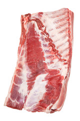 Brisket bone-in isolated on white. Pork meat. Inside view.