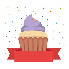 sweet cupcake pastry with ribbon