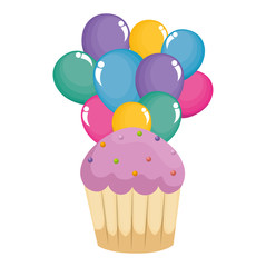 sweet cupcake pastry with balloons helium