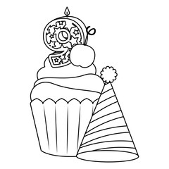 sweet cupcake with candle number nine and hat