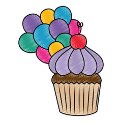 sweet cupcake pastry with balloons helium