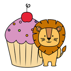 sweet cupcake with cute lion