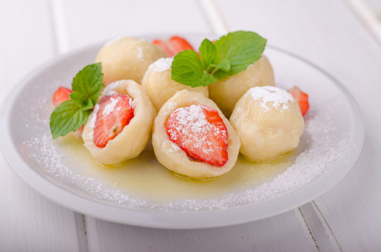 Stuffed strawberry dumplings