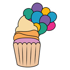sweet cupcake pastry with balloons helium