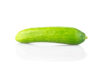 One fresh mini cucumber isolated on white background.