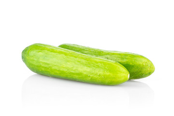 Pair of fresh green mini cucumbers isolated on white background.