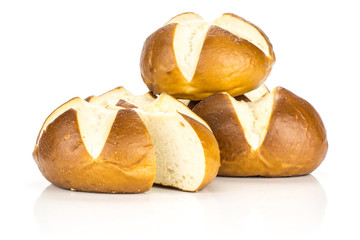 Bavarian bread buns heap one cut in two halves isolated on white background fresh baked loaves.