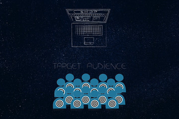 target audience with laptop screen with shop ad or website on it