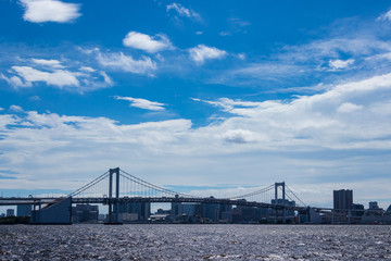 Fototapeta premium (東京都ｰ都市風景)豊洲の海浜公園から見るレインボーブリッジ２
