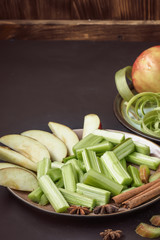 Stems of fresh young rhubarb