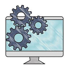 computer display with gears vector illustration design