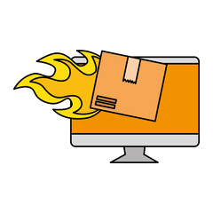 packing box carton with flame in computer vector illustration design