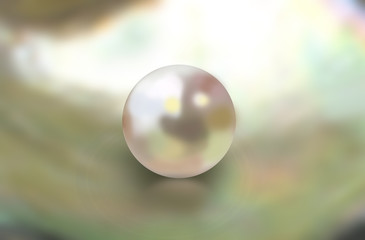 Oyster shell inside blurred with single pearl close up