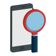 smartphone device with magnifying glass vector illustration design