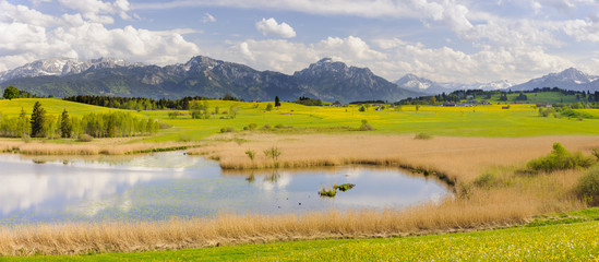Fototapeta na wymiar Panorama Landschaft im Allgäu in Bayern am Forggensee