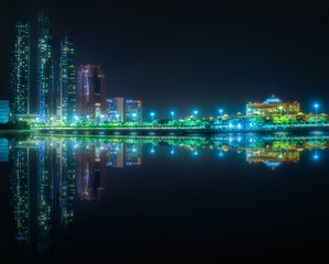 View of Abu Dhabi Skyline at night, UAE