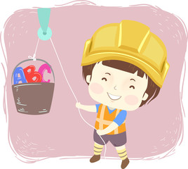 Kid Boy Construction Pulley Illustration