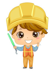 Kid Boy Construction Traffic Baton Go Illustration