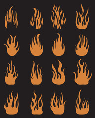 Icons of fire flames on a black background