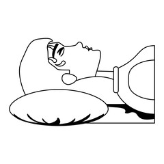 woman lying with fever icon over white background, vector illustration