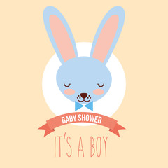 cute blue rabbit face its a boy invitation card