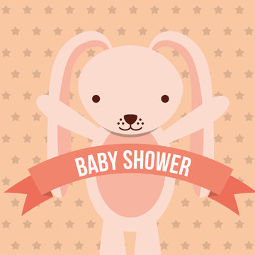 baby shower pink bunny ribbon dots background card