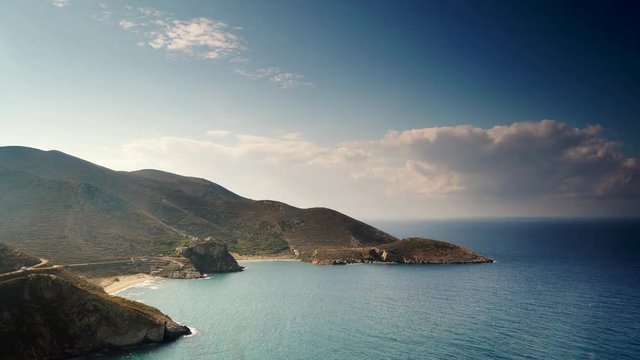 Southern Greece Mani Peninsula. Sea landscape rocky coastline at sunny day, Peloponnese 4K. Time lapse